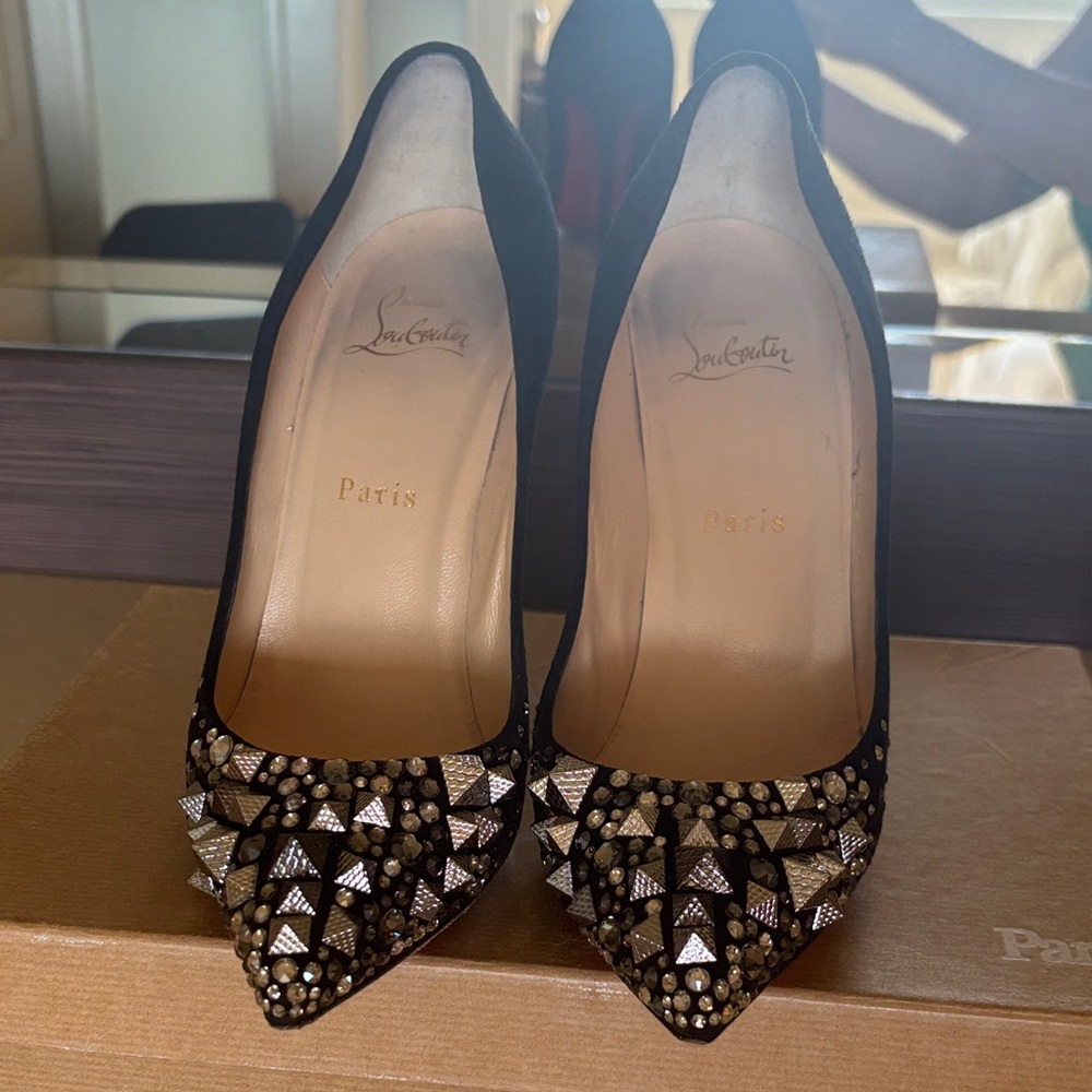 Christian Louboutin Black and Silver Embellished Heels